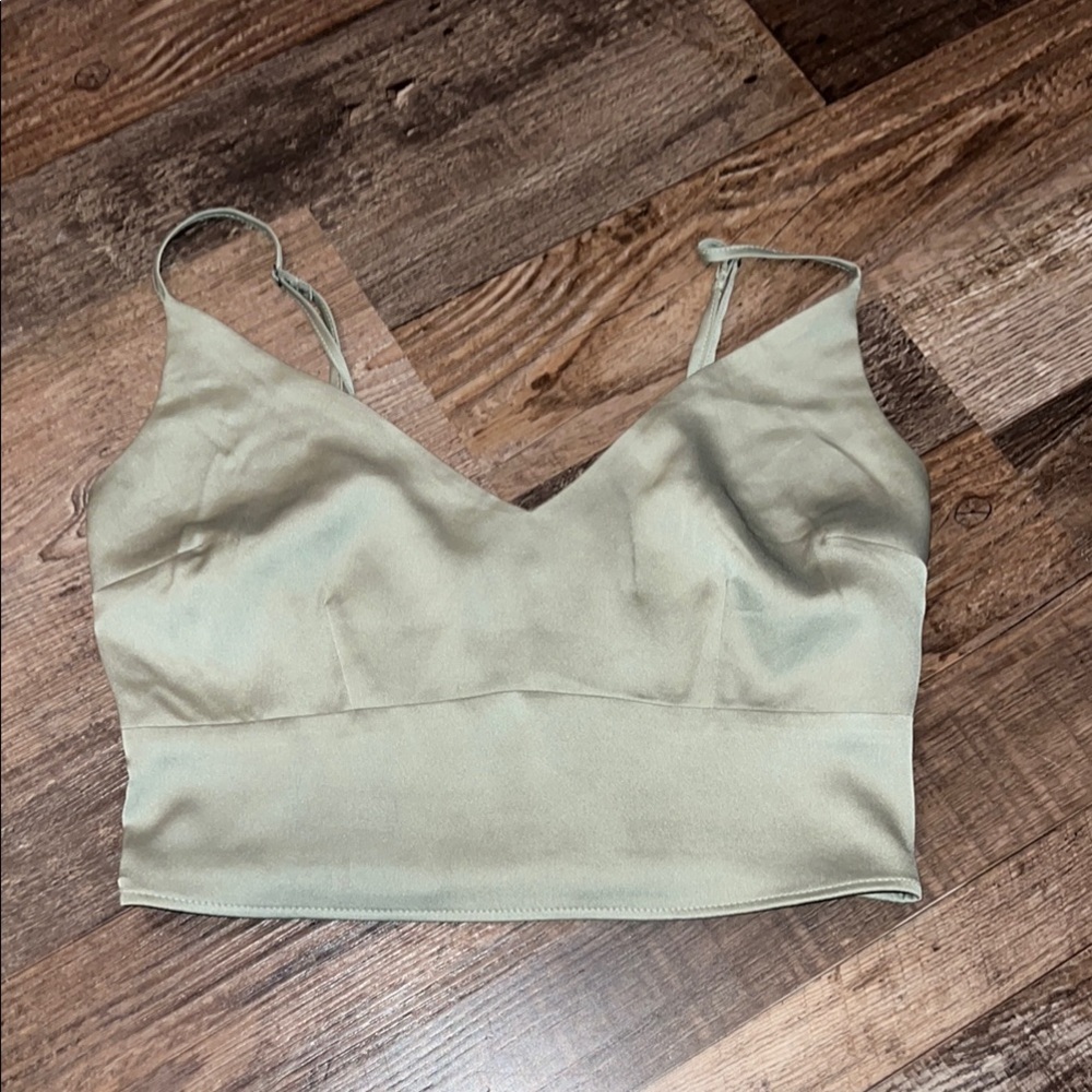 Abercrombie & Fitch Sage Green Satin Crop Top